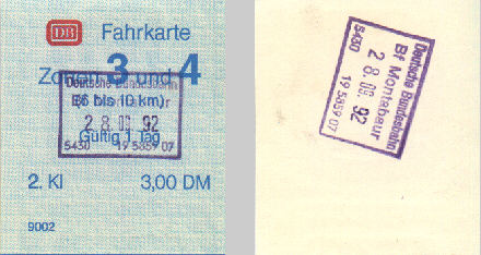 Fahrkarte von Montabaur (Vorder- und Rückseite)